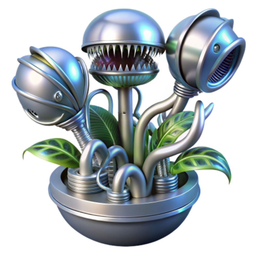elegant classic Cybernetic Plant Robotic Flora, Mechanical Flowers, Metal Botanicals detailed png