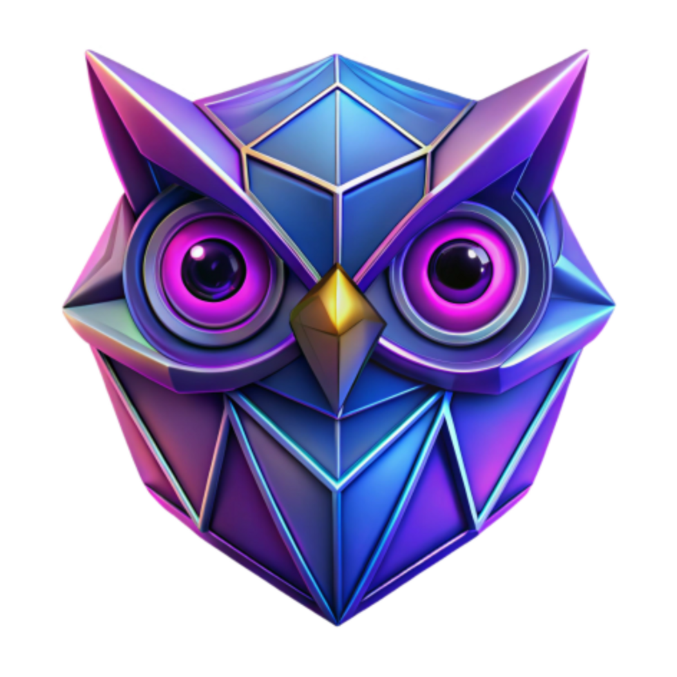 stunning rustic Geometric Owl 3D Render of a Colorful, Crystalline Bird professional png
