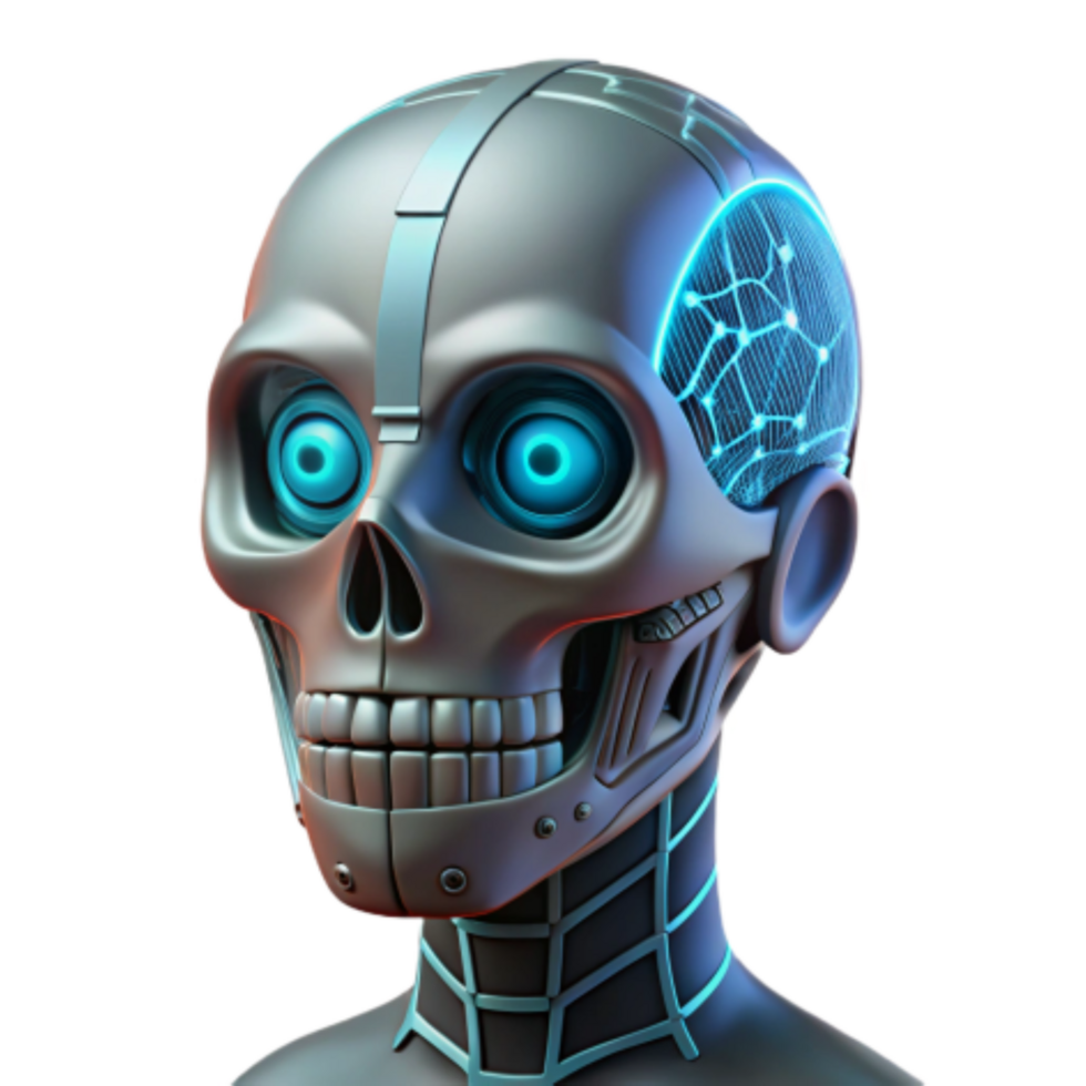 stunning contemporary Cybernetic Skull AI, Robotics, and the Future of Consciousness detailed png