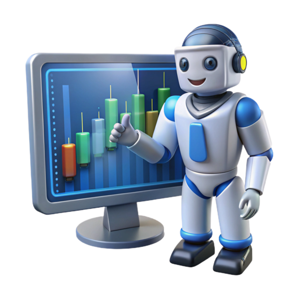 impressive traditional AI Robot and Stock Market Chart Automated Trading Insights exclusive png