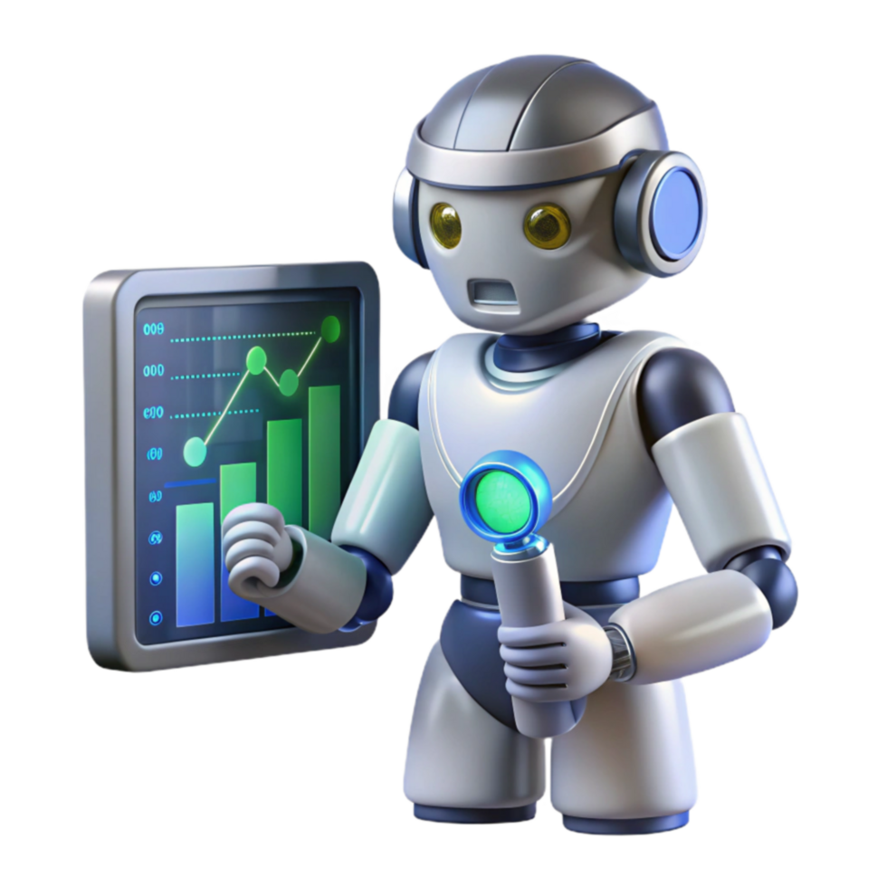 vibrant traditional Robot Analyzing Data AI-Powered Insights Growth genuine png