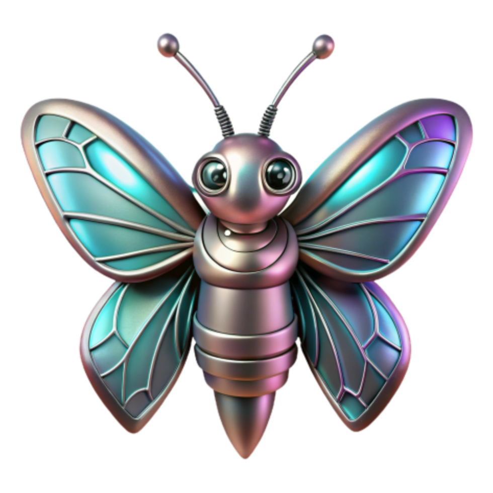impressive contemporary Metallic Butterfly Robot 3D Render high resolution png