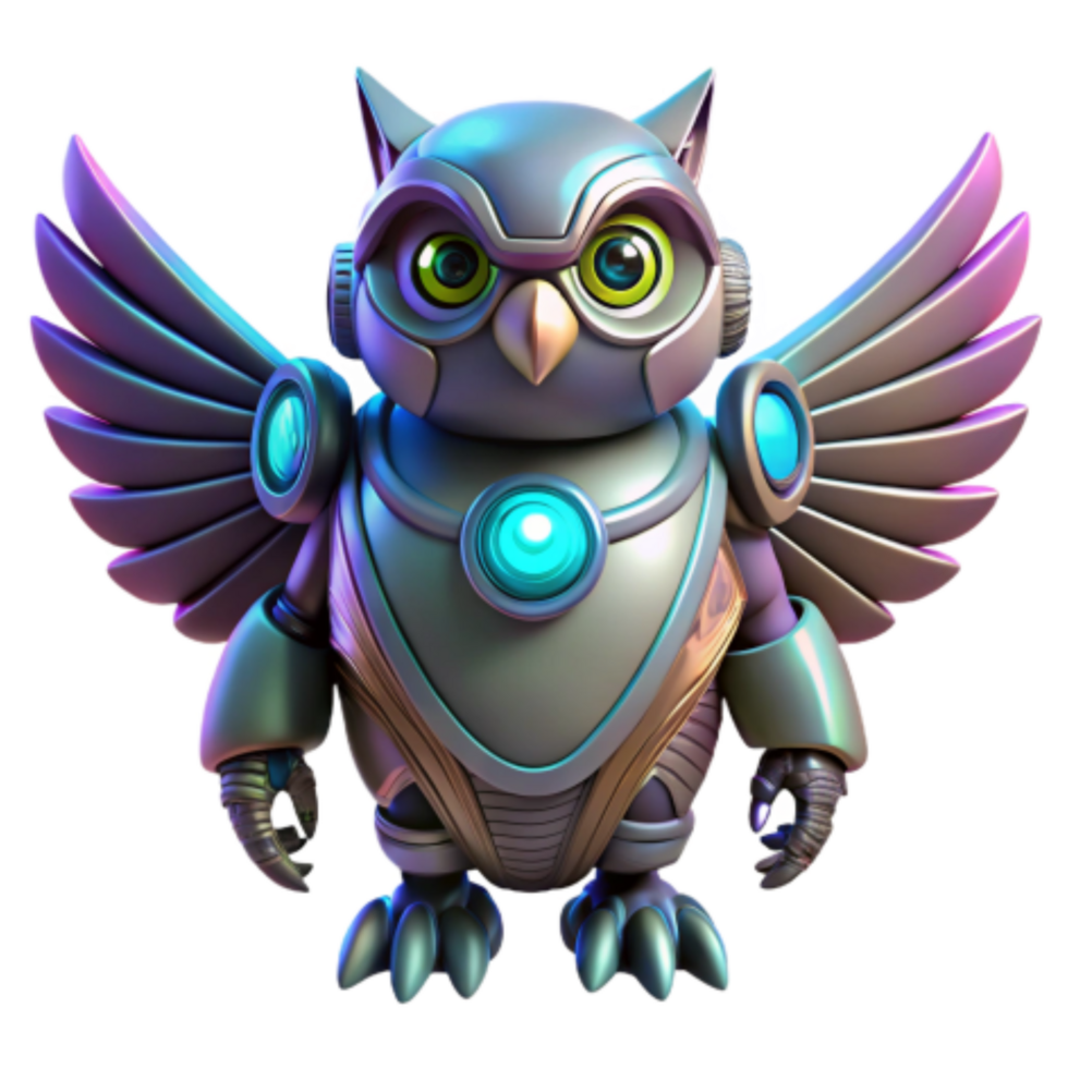 vibrant artistic Robotic Owl with Wings Futuristic Avian Robot Design high quality png
