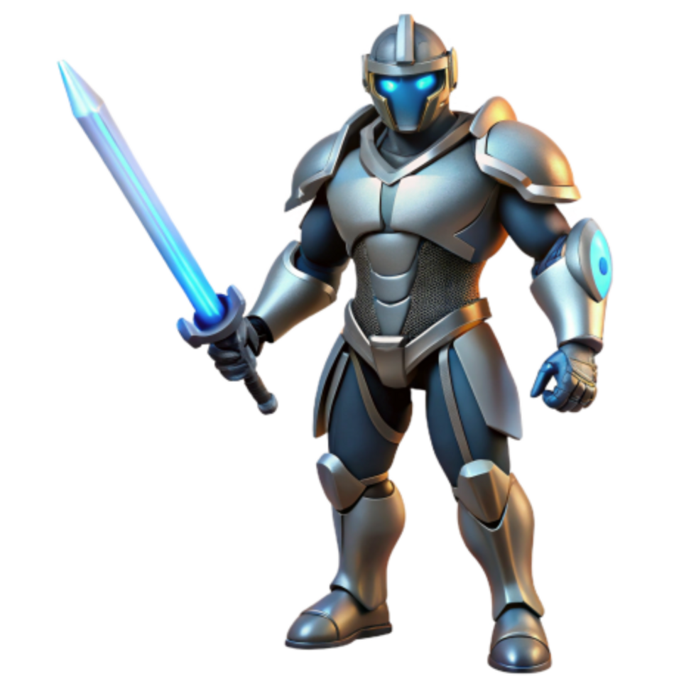 vibrant vintage Cybernetic Knight Futuristic Warrior with Glowing Sword high quality png