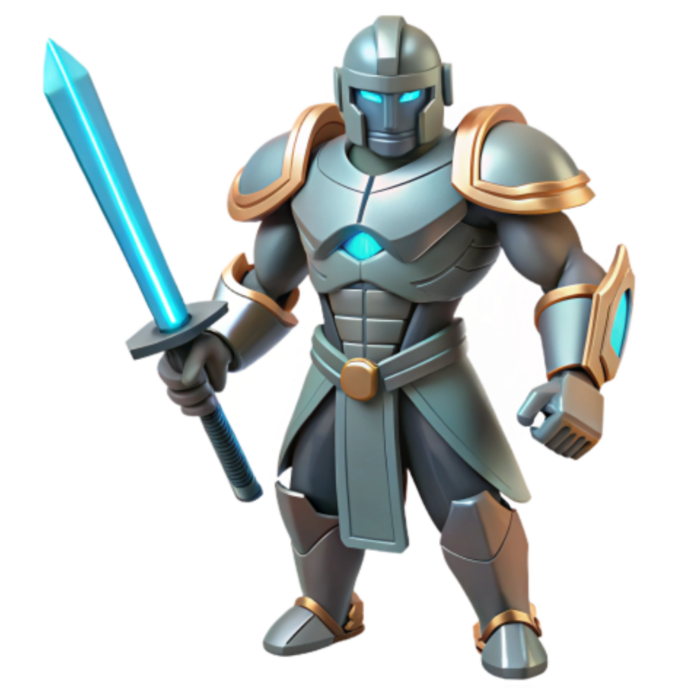 dramatic modern Mighty Steel Knight with Glowing Sword detailed png