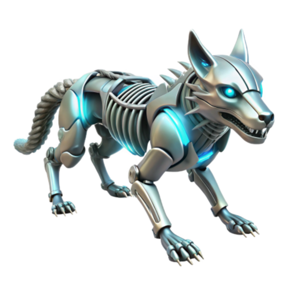 wonderful rustic Cybernetic Canine Robotic Wolf 3D Render high resolution png