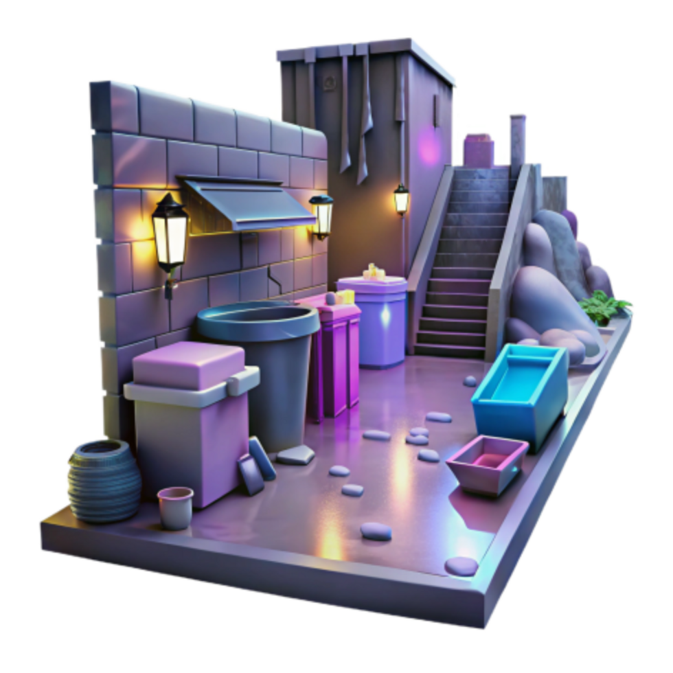 magnificent abstract Night Alleyway 3D Render of Urban Backstreet Scene exclusive png