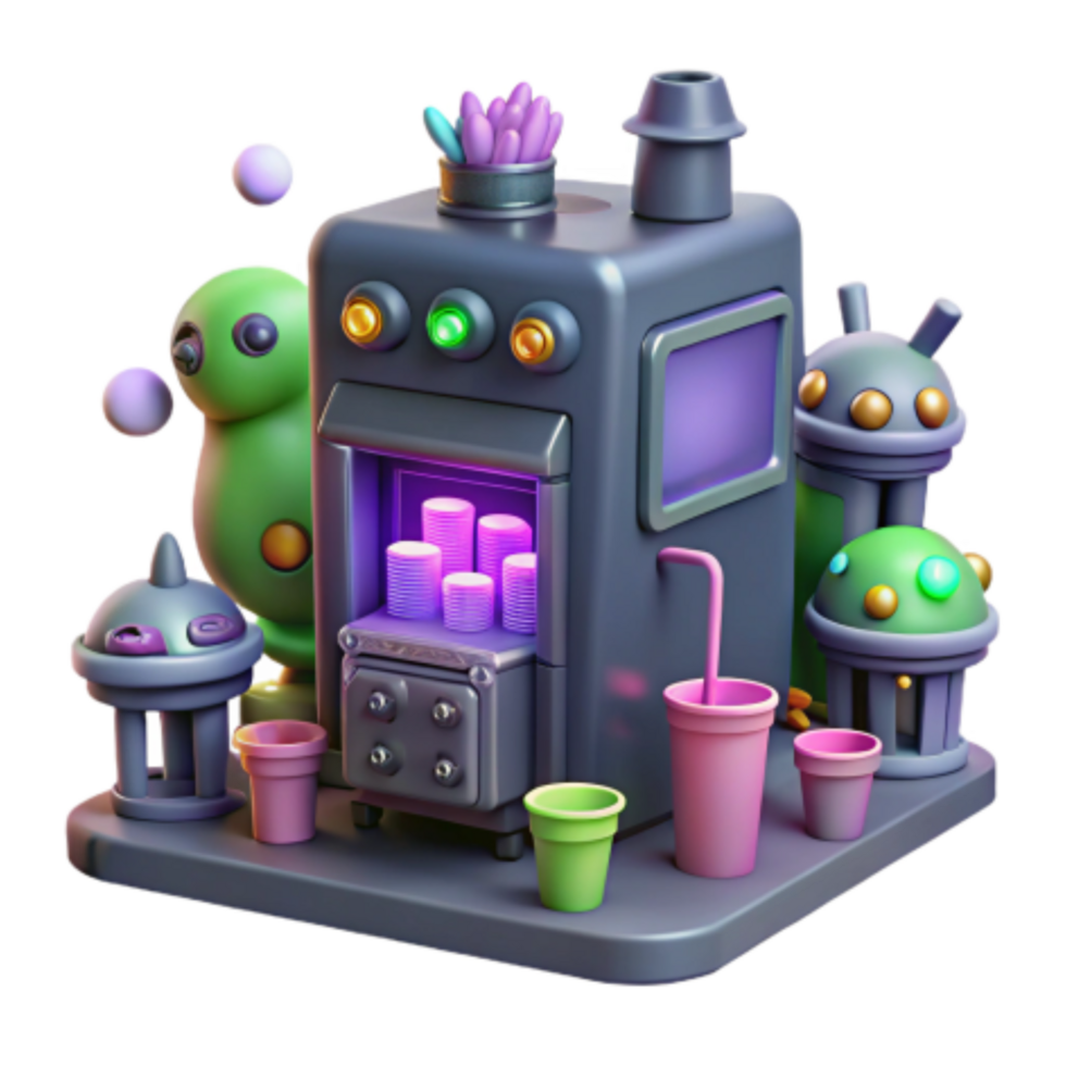 dramatic contemporary Whimsical Drink Dispenser Futuristic 3D Render premium png