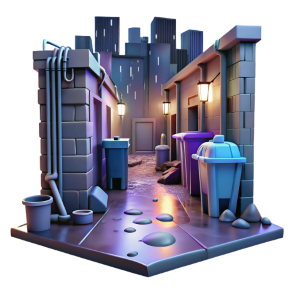 extraordinary artistic Rainy Night Alleyway 3D Render 4K png