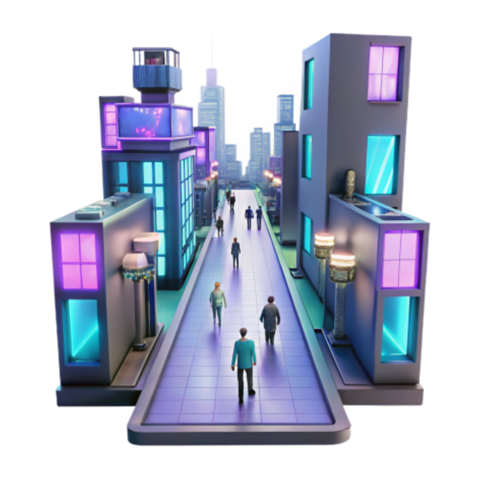 beautiful traditional Neon Cityscape Futuristic Urban Walkway professional png