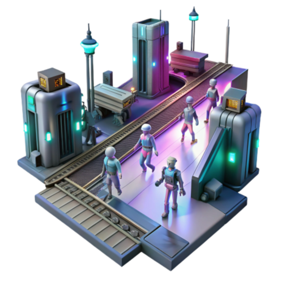 stunning rustic Futuristic City Transit Automated Rail System and Pedestrian Walkways professional png