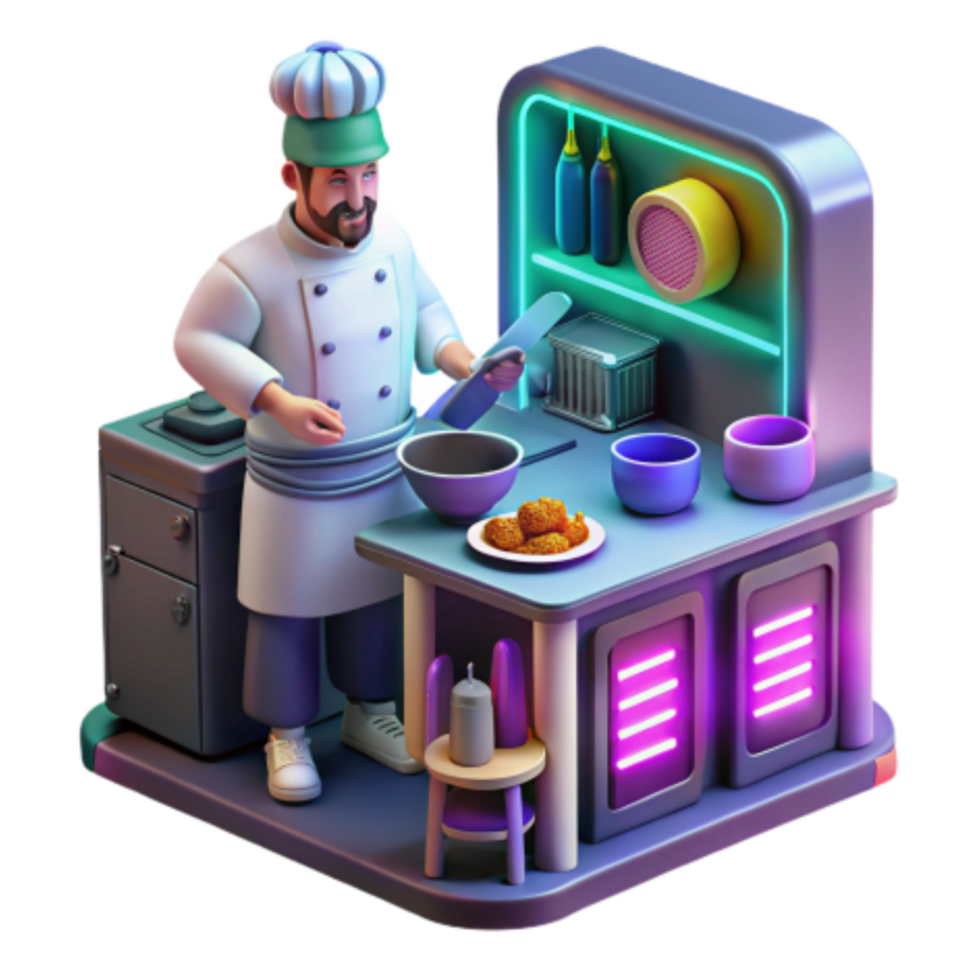 extraordinary artistic Chef Cooking Fried Food in Modern Kitchen high quality png