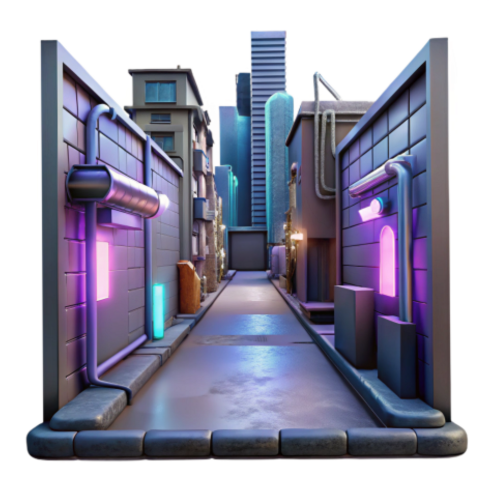 magnificent vintage Neon City Alley 3D Render of Urban Backstreet high quality png