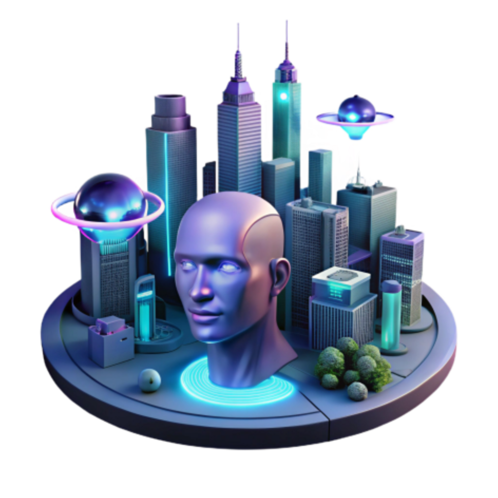 elegant contemporary AI Cityscapes Futuristic Urban Environments and Artificial Intelligence premium png