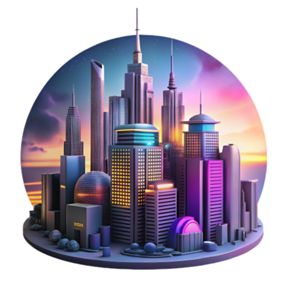 impressive rustic Futuristic Cityscape at Sunset A 3D Render high resolution png