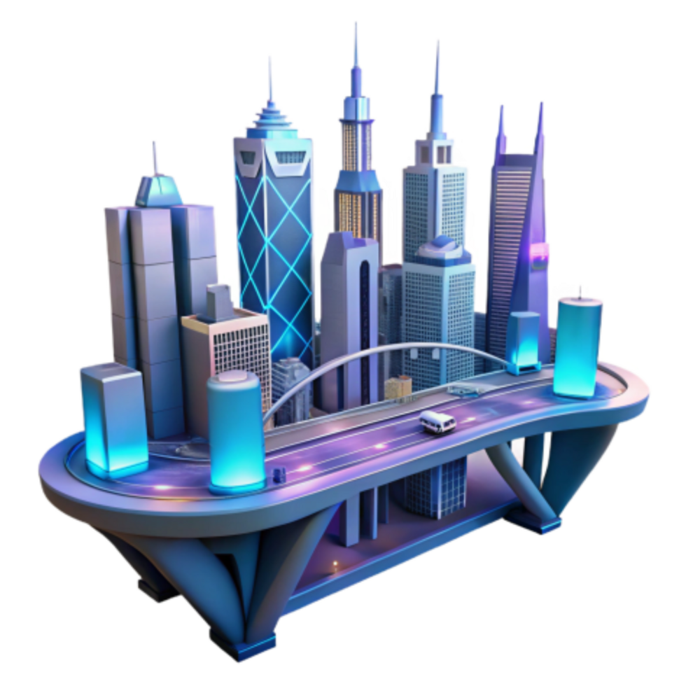 wonderful classic Futuristic Cityscape Elevated Highway, Modern Architecture 4K png