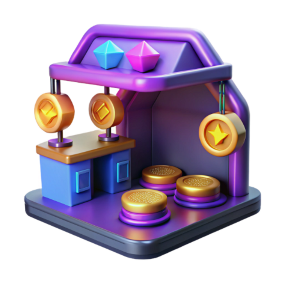 vibrant contemporary 3D Render of a Colorful Game Reward Booth authentic png