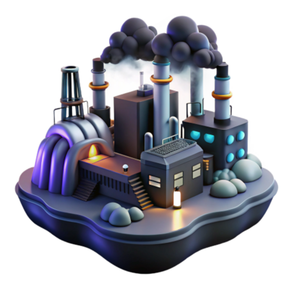 dramatic abstract Industrial Complex Pollution, Night Scene, 3D Render authentic png
