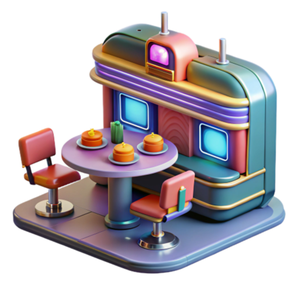 impressive minimalist Retro Diner Booth 3D Render of a Vintage Restaurant exclusive png