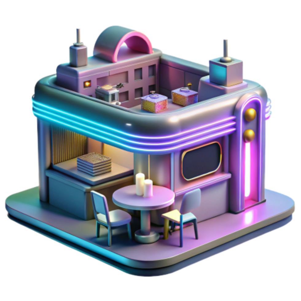 extraordinary classic Retro Diner Neon Lights, Cozy Tables, and Sweet Treats professional png
