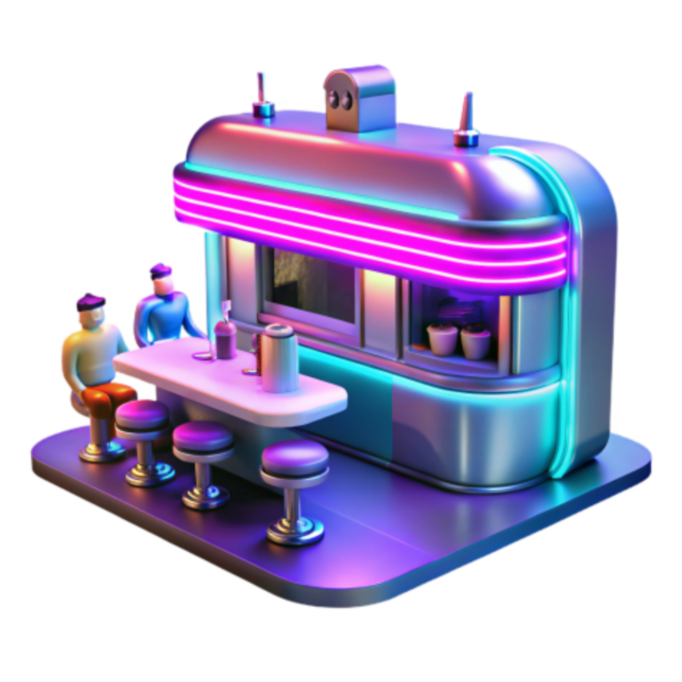 magnificent artistic Retro Diner Neon Lights, 3D Render, Night Scene high quality png