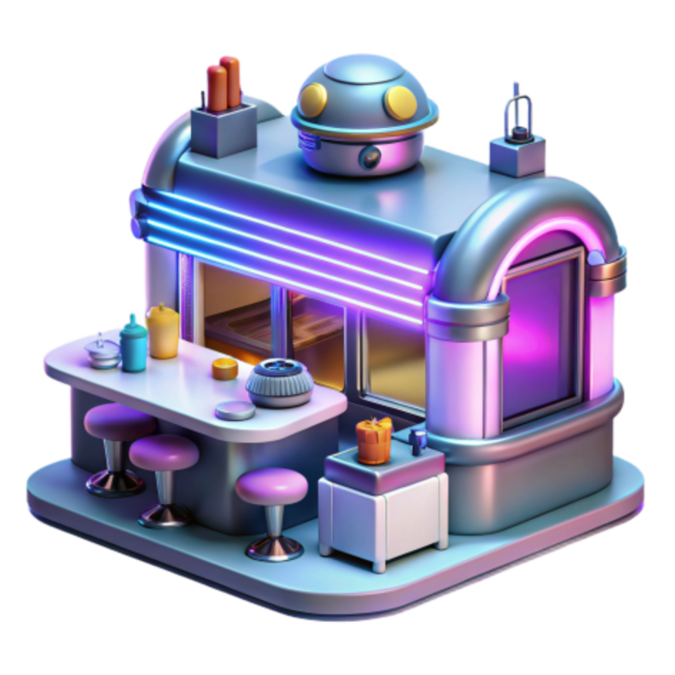 beautiful abstract Retro Diner Food Stand Neon Lights 50s Style high resolution png