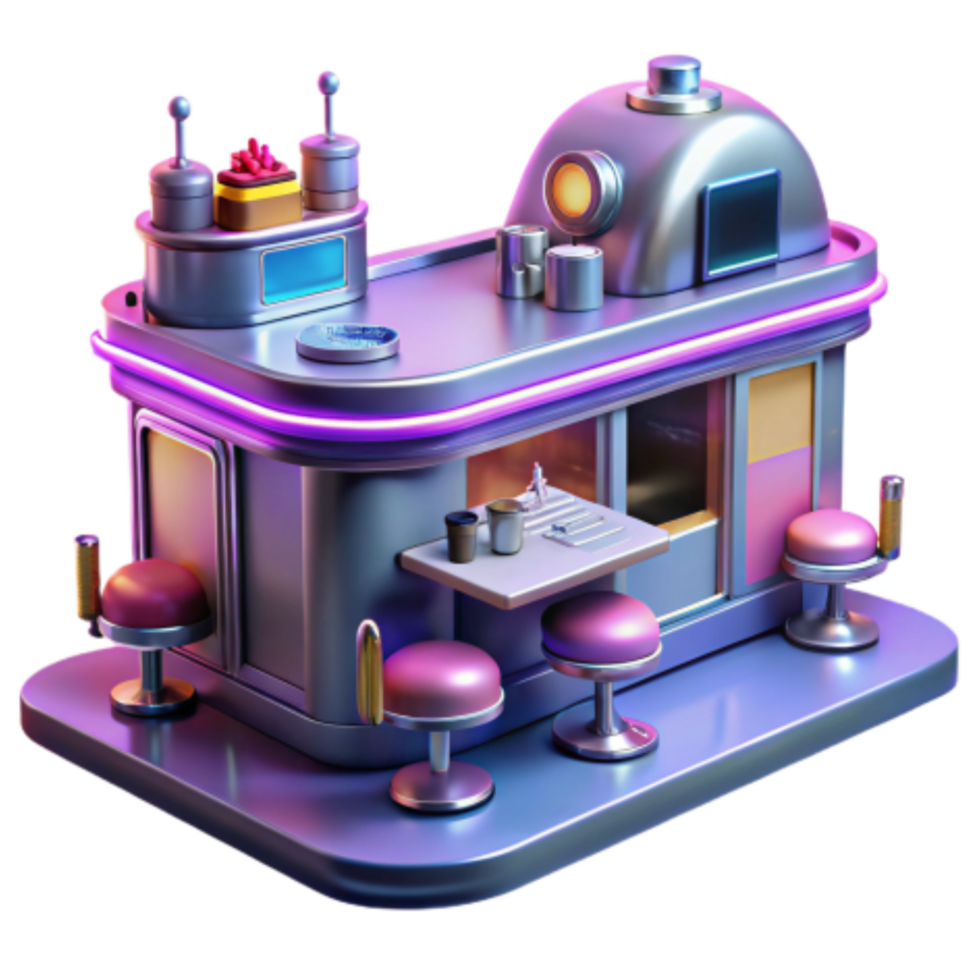 magnificent artistic Retro Futuristic Diner Neon Lights Space-Age Design professional png