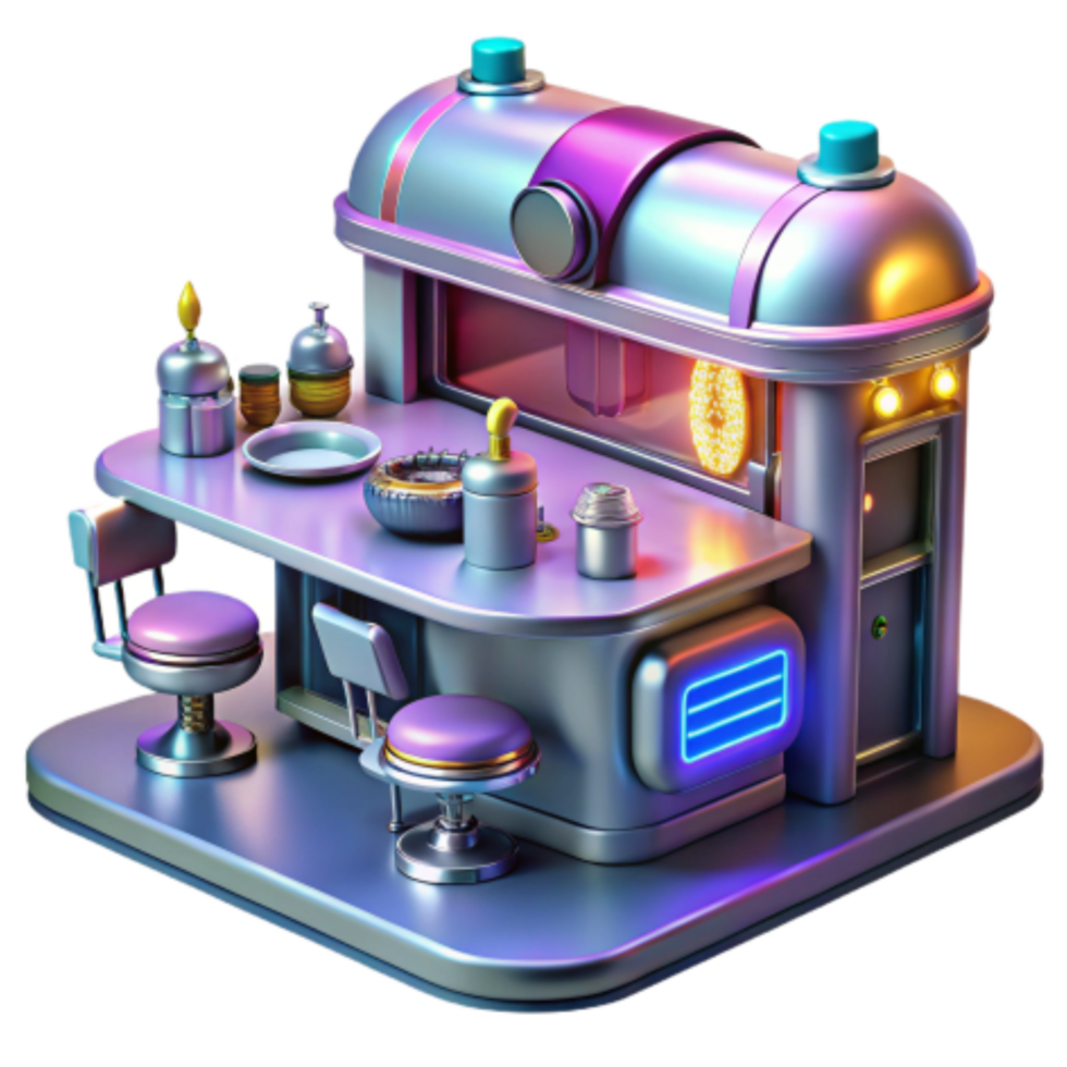 vibrant modern Retro-Futuristic Bar 3D Render of a Space-Age Diner high resolution png