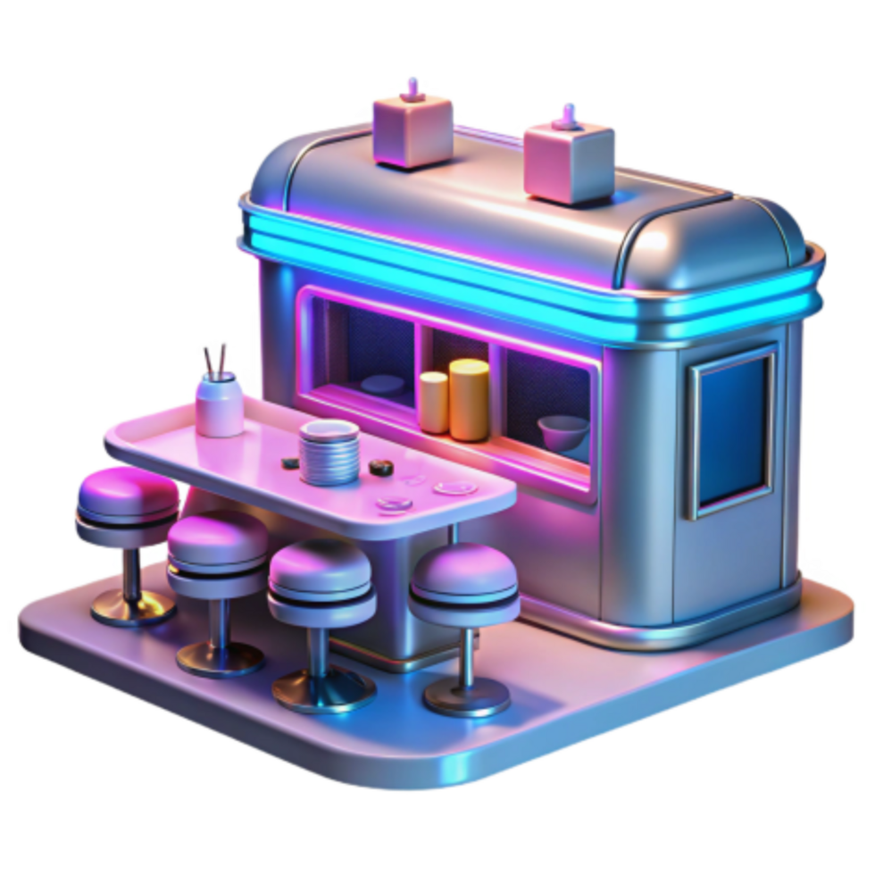 elegant artistic Retro Diner Counter Neon Lights 50s Style high resolution png