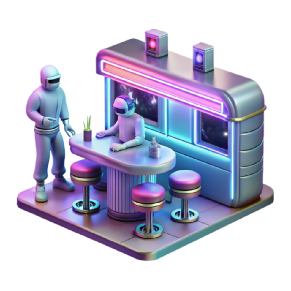 stunning artistic Retro-Futuristic Bar Scene with Robots authentic png