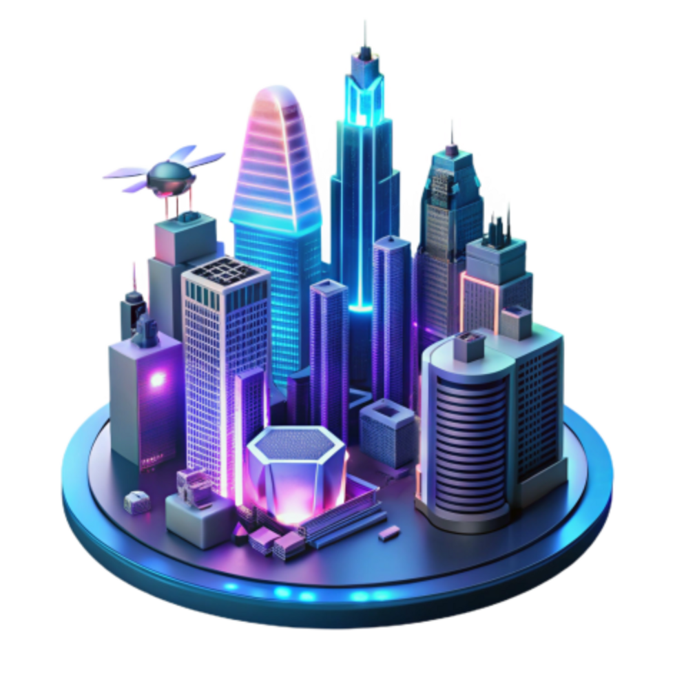 vibrant abstract Smart City Urban Development, Drone Integration, Futuristic Architecture high quality png