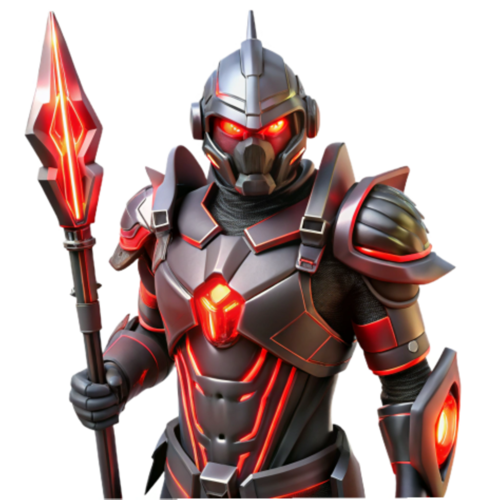 elegant minimalist Cybernetic Knight Red Energy Armor, Futuristic Warrior high quality png