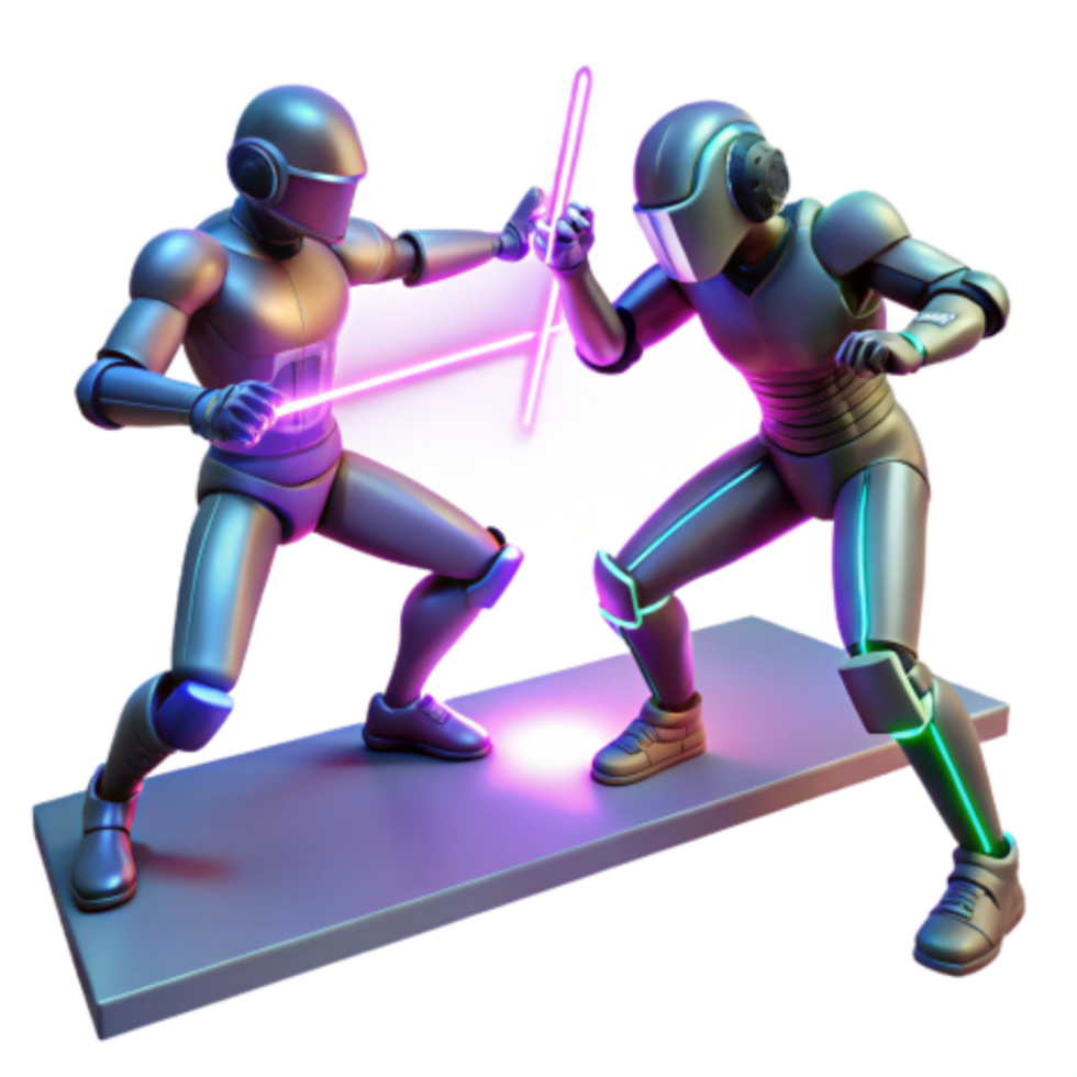 dramatic artistic Futuristic Robot Duel Neon Lights Virtual Combat detailed png