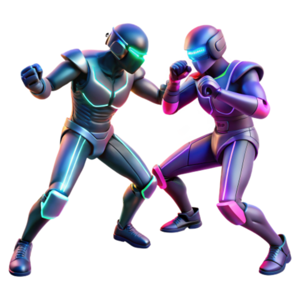 stunning creative Neon Robots Futuristic Fighting Action 4K png