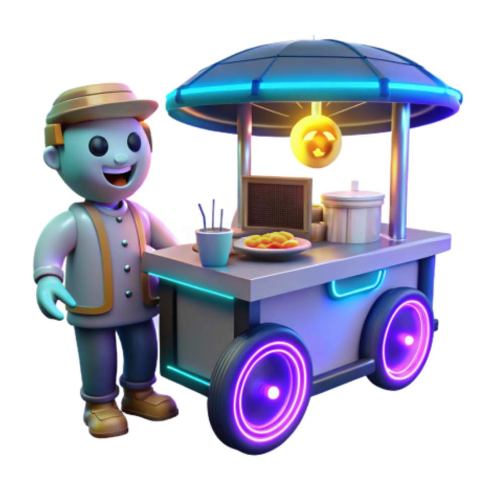 beautiful rustic 3D Render Neon Food Cart Vendor 4K png