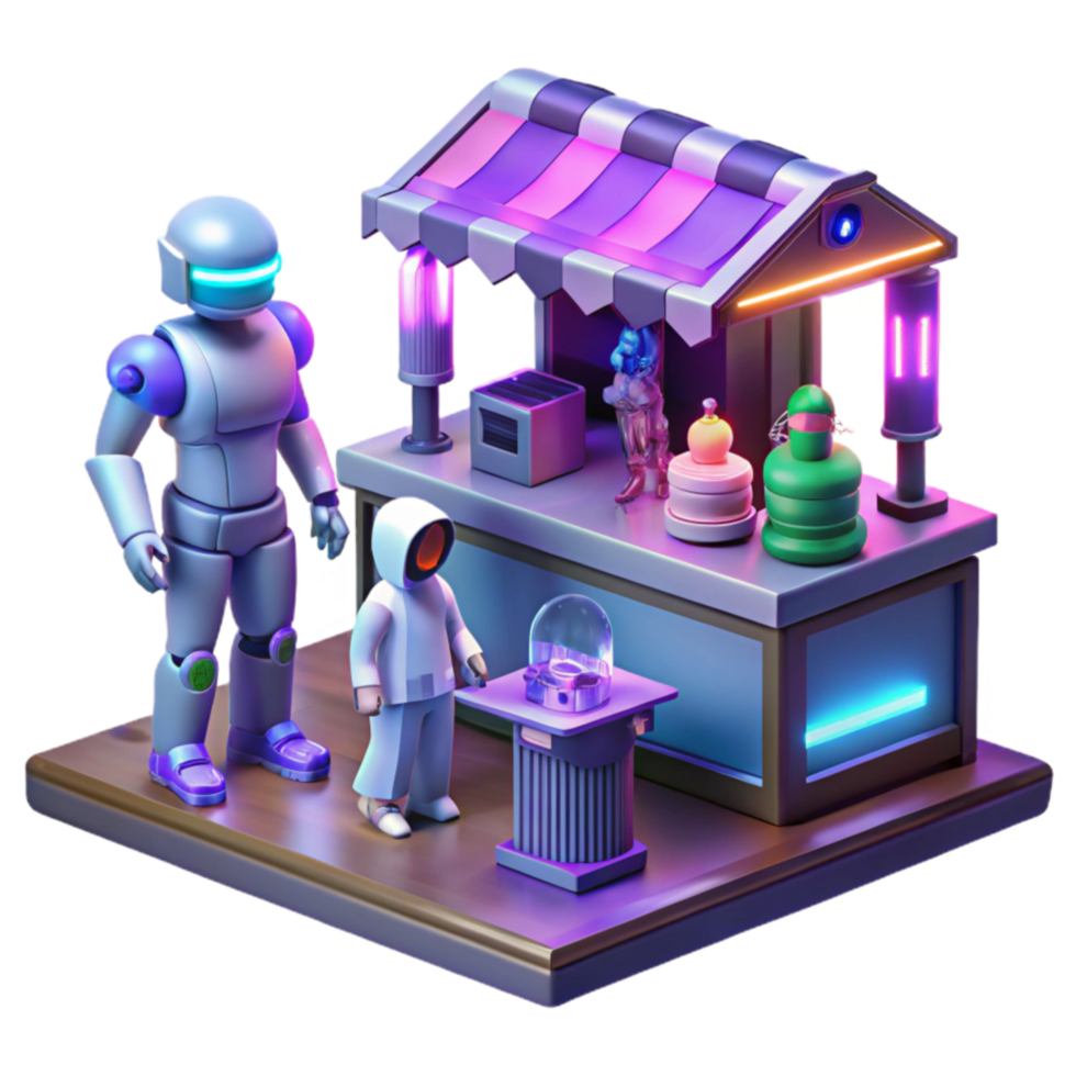dramatic abstract Futuristic Robot Shop AI Retail Experience authentic png