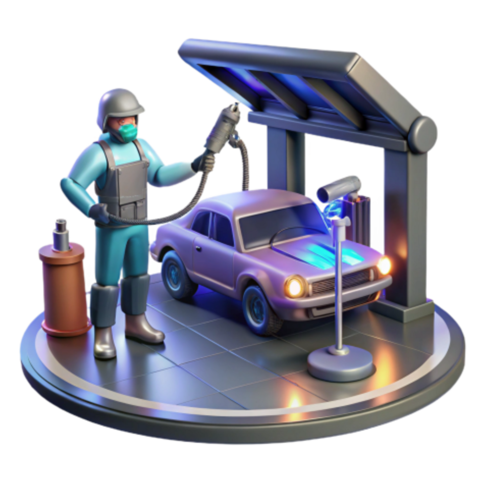 serene rustic Automotive Paint Shop 3D Render of Car Detailing high quality png