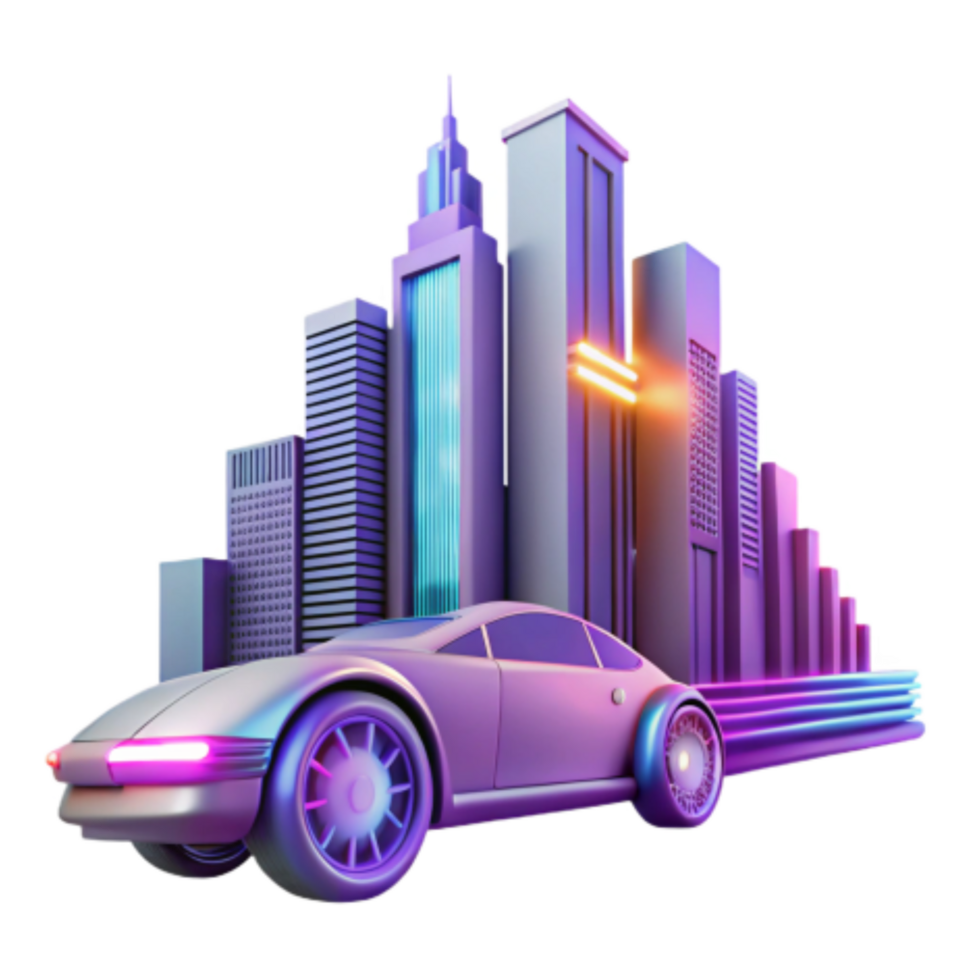 beautiful rustic Futuristic Cityscape with Neon Car high resolution png