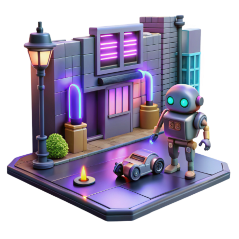 extraordinary modern Retro Robot and Cyber City Nightscape high quality png