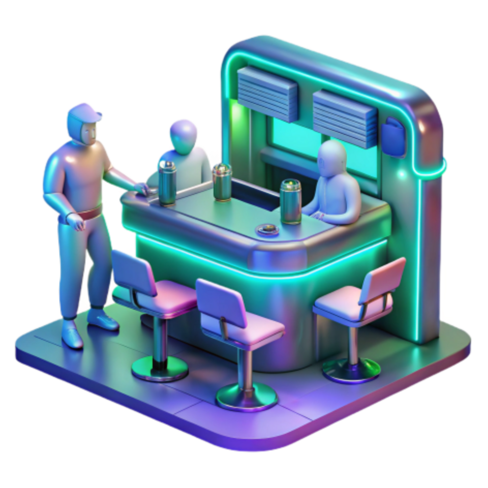 magnificent modern Neon Bar Scene 3D Render of Futuristic Bar with Patrons authentic png