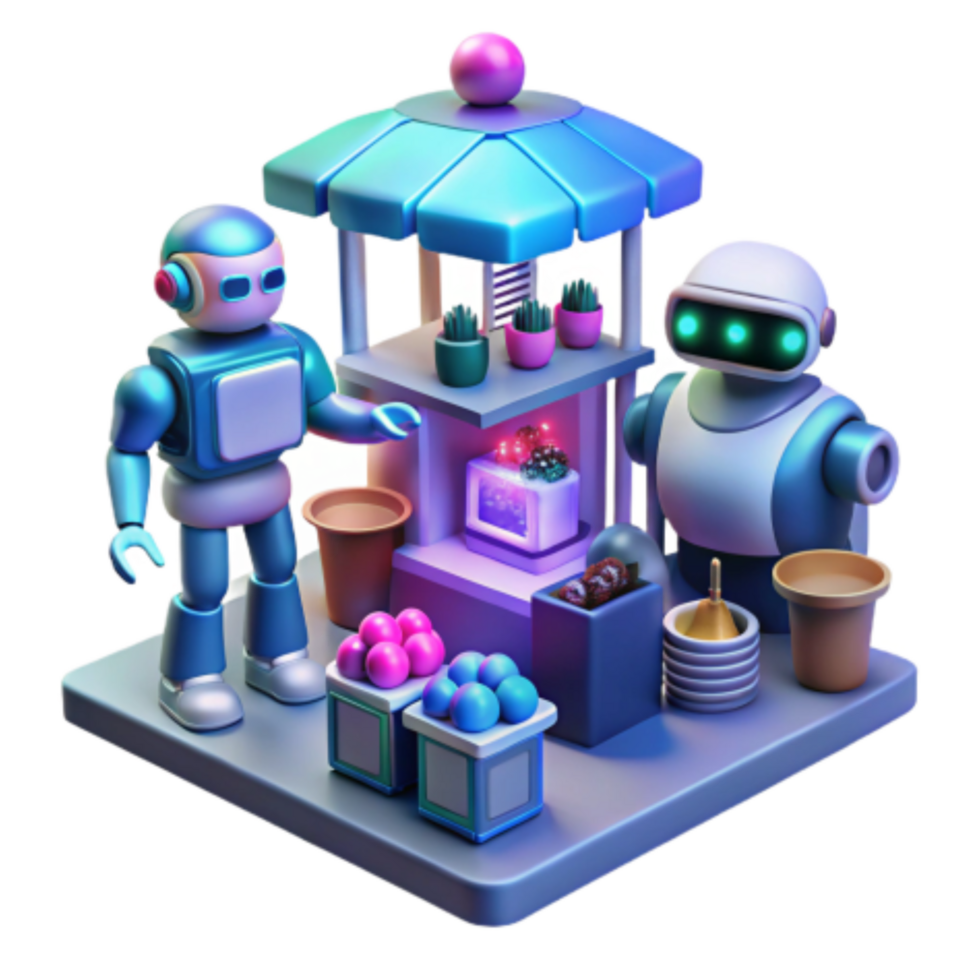 extraordinary rustic AI-Powered Retail Robots at a Market Stand exclusive png