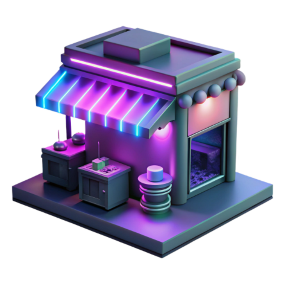 elegant artistic Neon Nights 3D Render of a Retro Shop genuine png