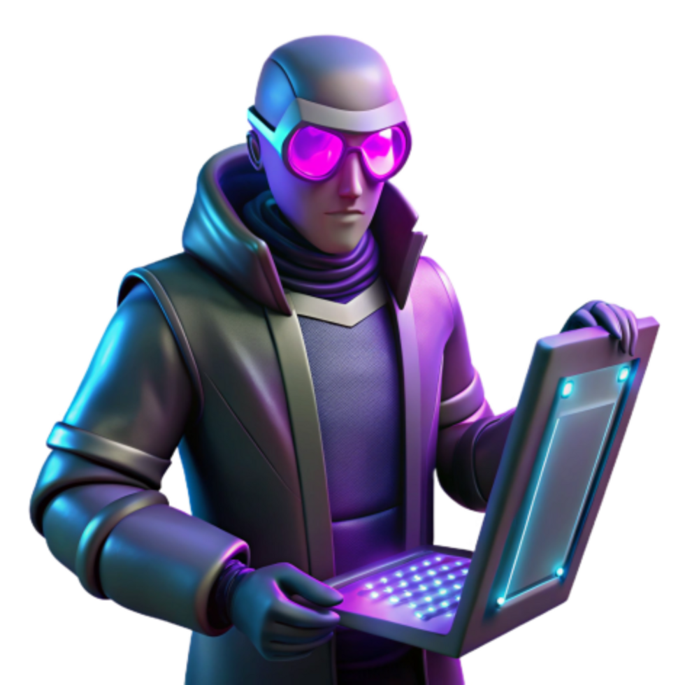 magnificent artistic Cyberpunk Hacker with Futuristic Laptop authentic png