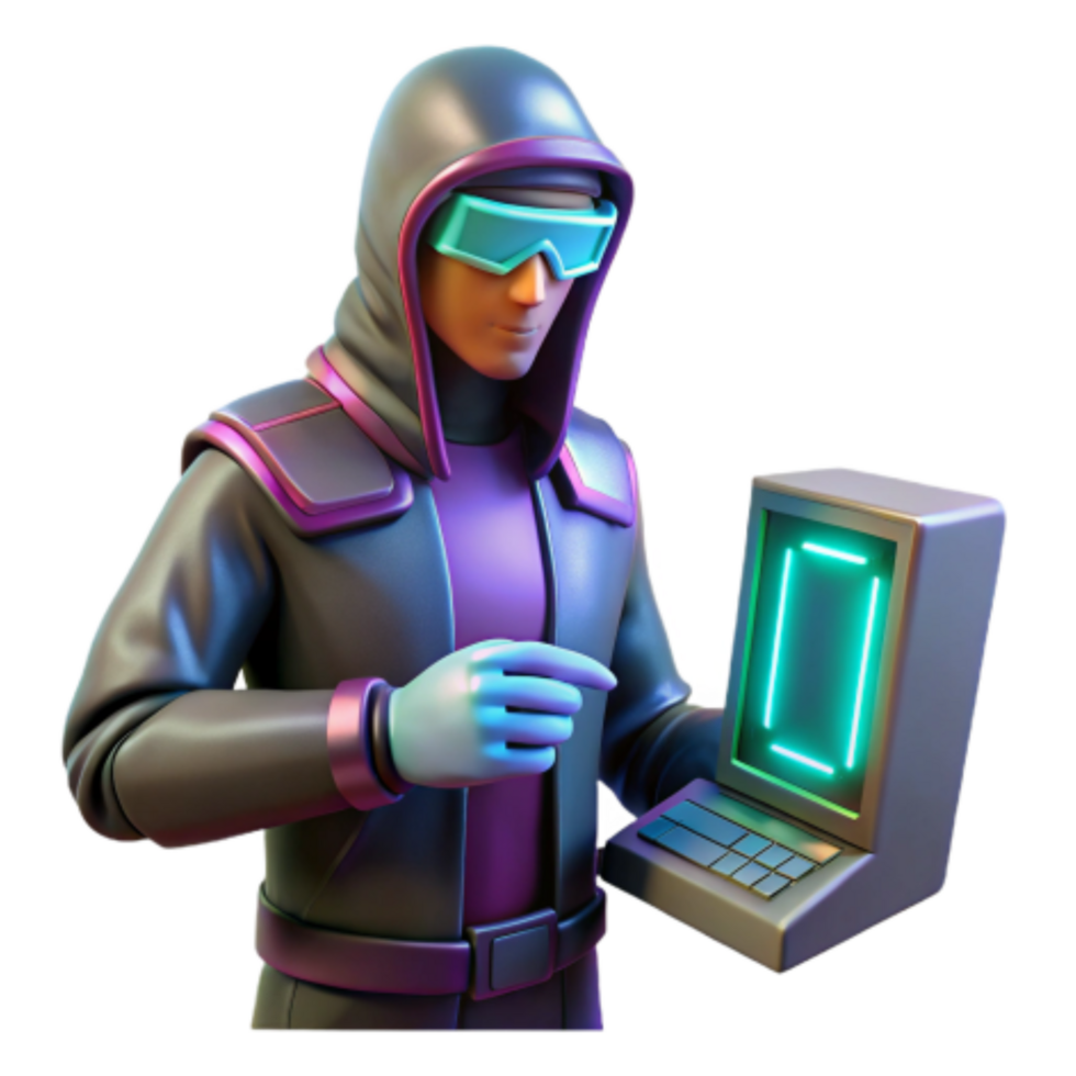 impressive contemporary Cyberpunk Hacker with Retro Computer high quality png