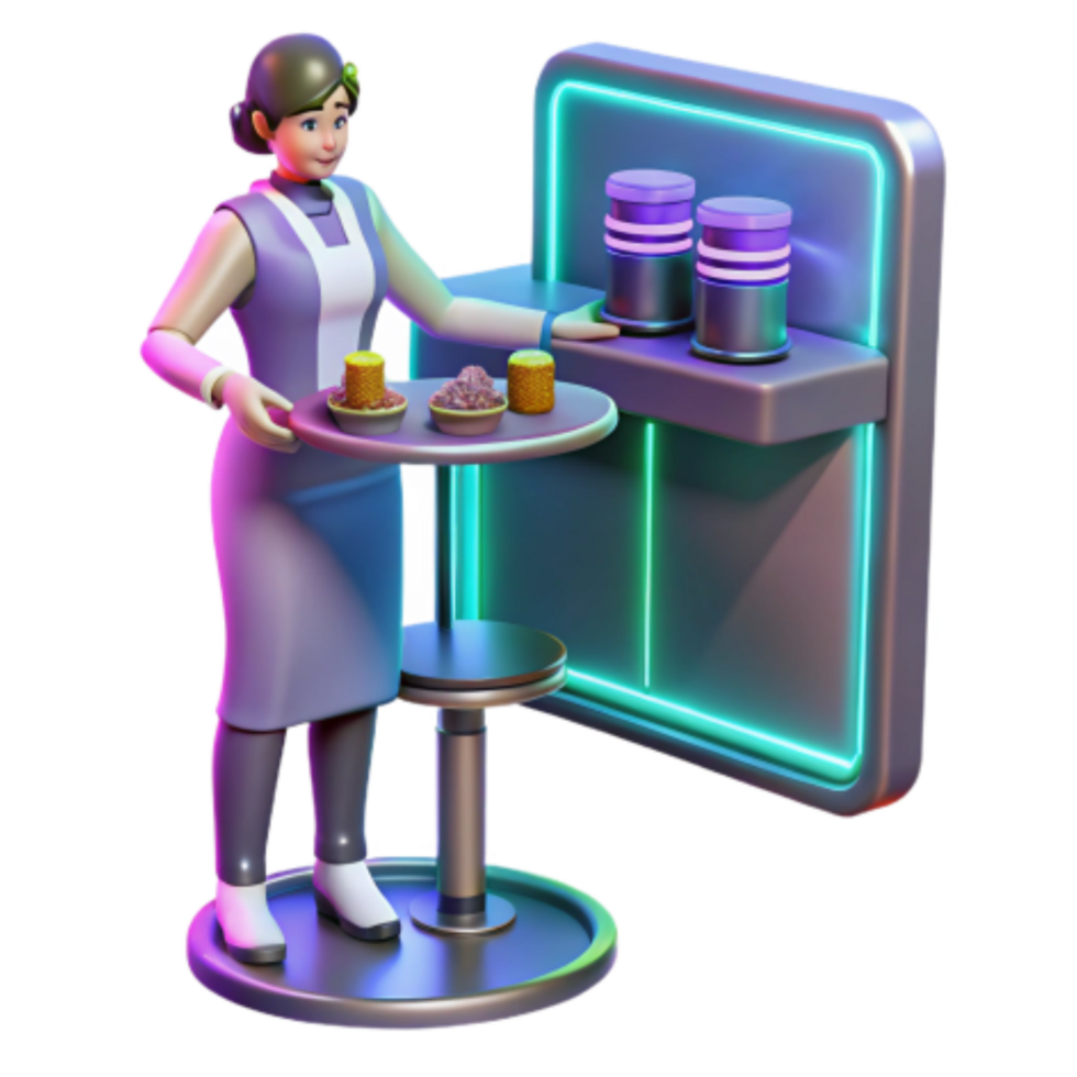 beautiful artistic Futuristic Food Stand 3D Render of Server with Snacks genuine png