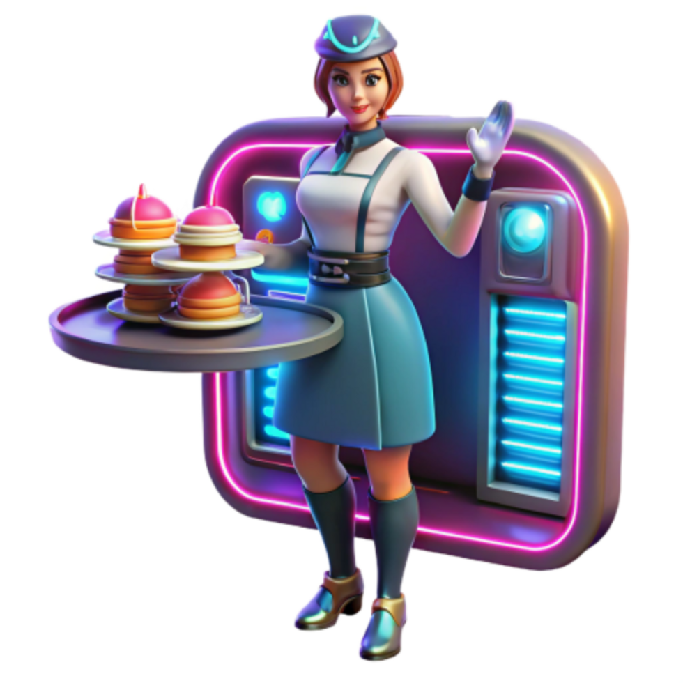 wonderful creative Futuristic Cafe Server with Desserts detailed png