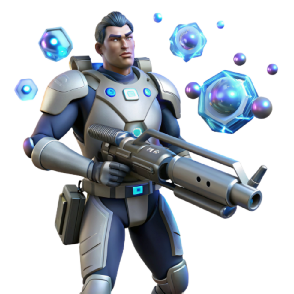 elegant creative Sci-Fi Soldier with Energy Weapon and Crystals 4K png