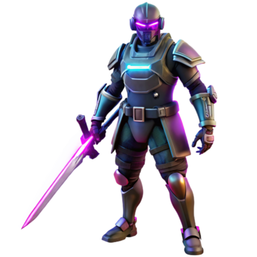 serene minimalist Cybernetic Warrior with Glowing Sword exclusive png