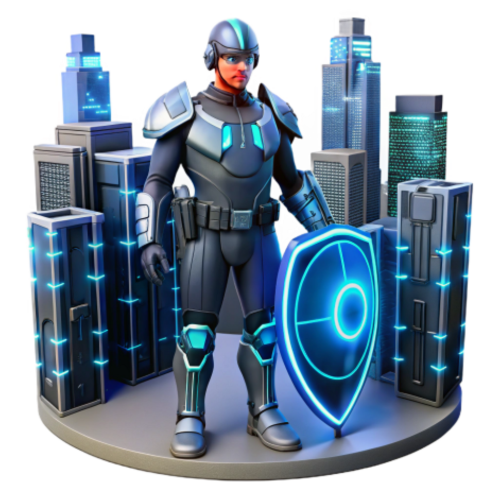 impressive abstract Cyber City Protector Futuristic Security Guard high quality png