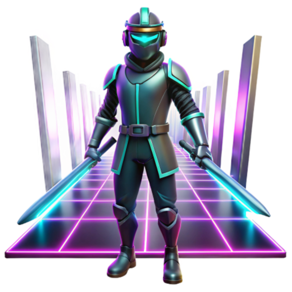 beautiful artistic Cyberpunk Knight Neon Retro Swordsman professional png